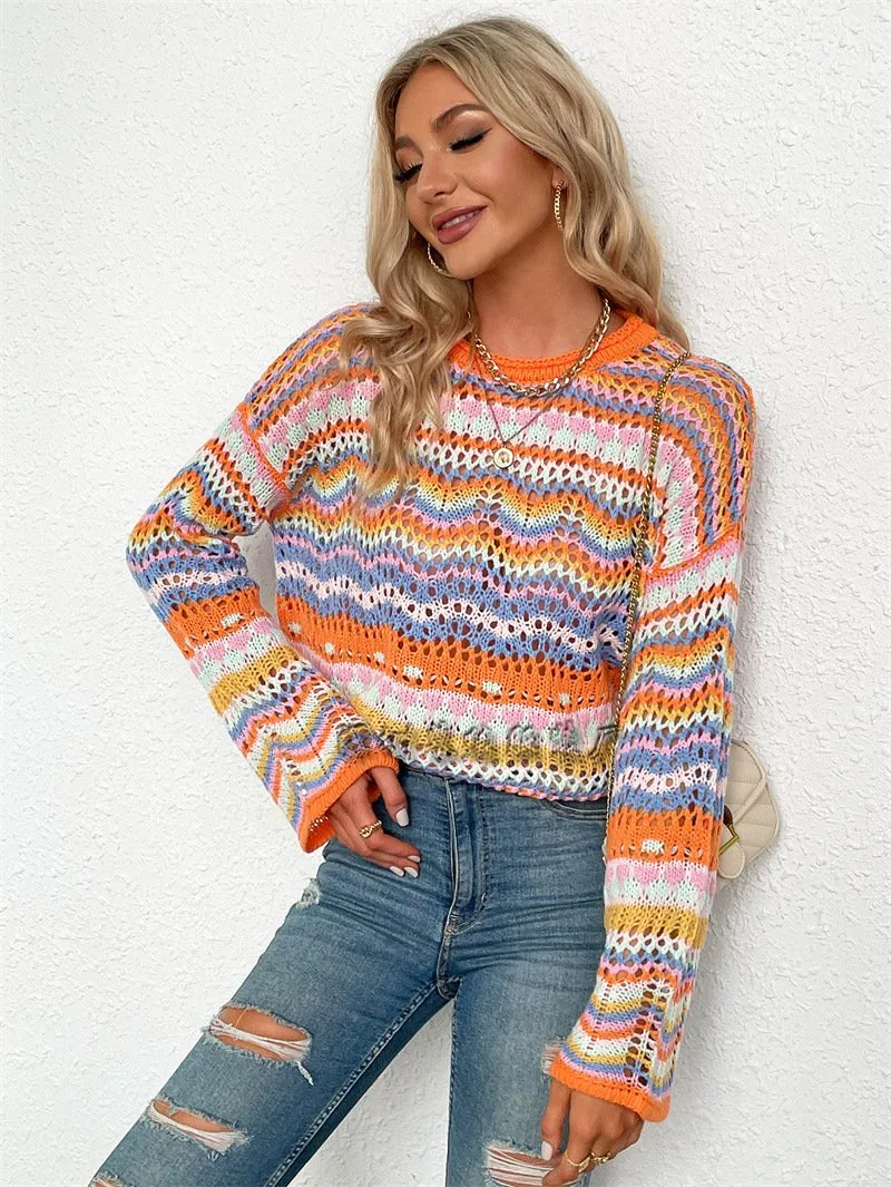 Women Knitting Rainbow Fall Sweaters