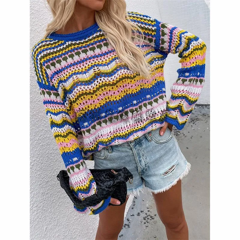 Women Knitting Rainbow Fall Sweaters