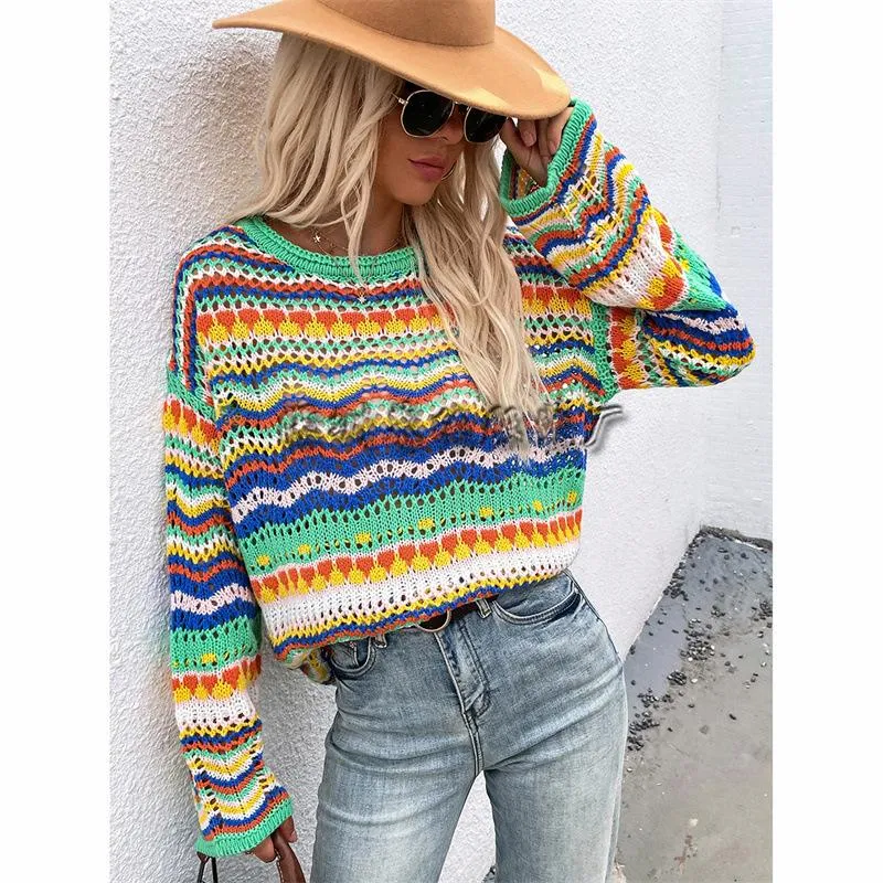 Women Knitting Rainbow Fall Sweaters