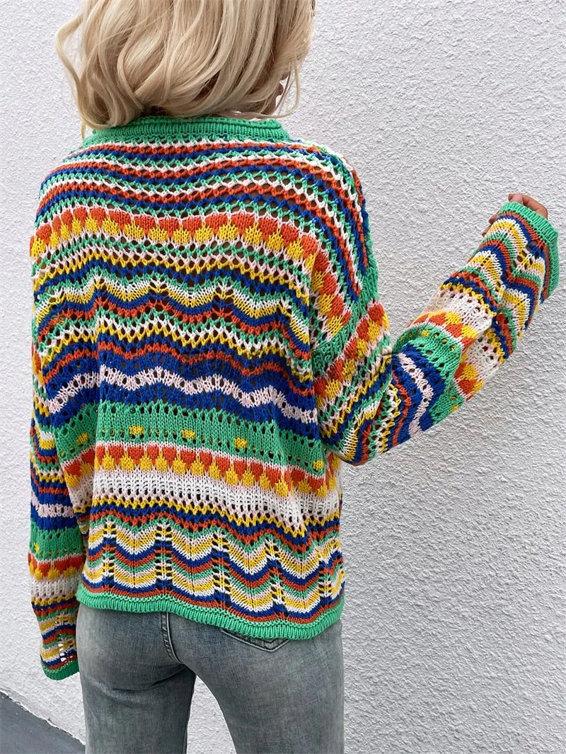 Women Knitting Rainbow Fall Sweaters