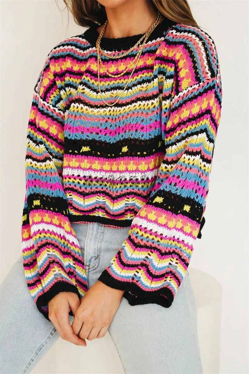 Women Knitting Rainbow Fall Sweaters