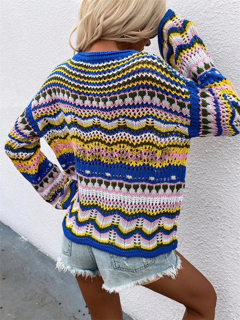 Women Knitting Rainbow Fall Sweaters