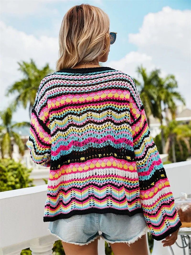 Women Knitting Rainbow Fall Sweaters