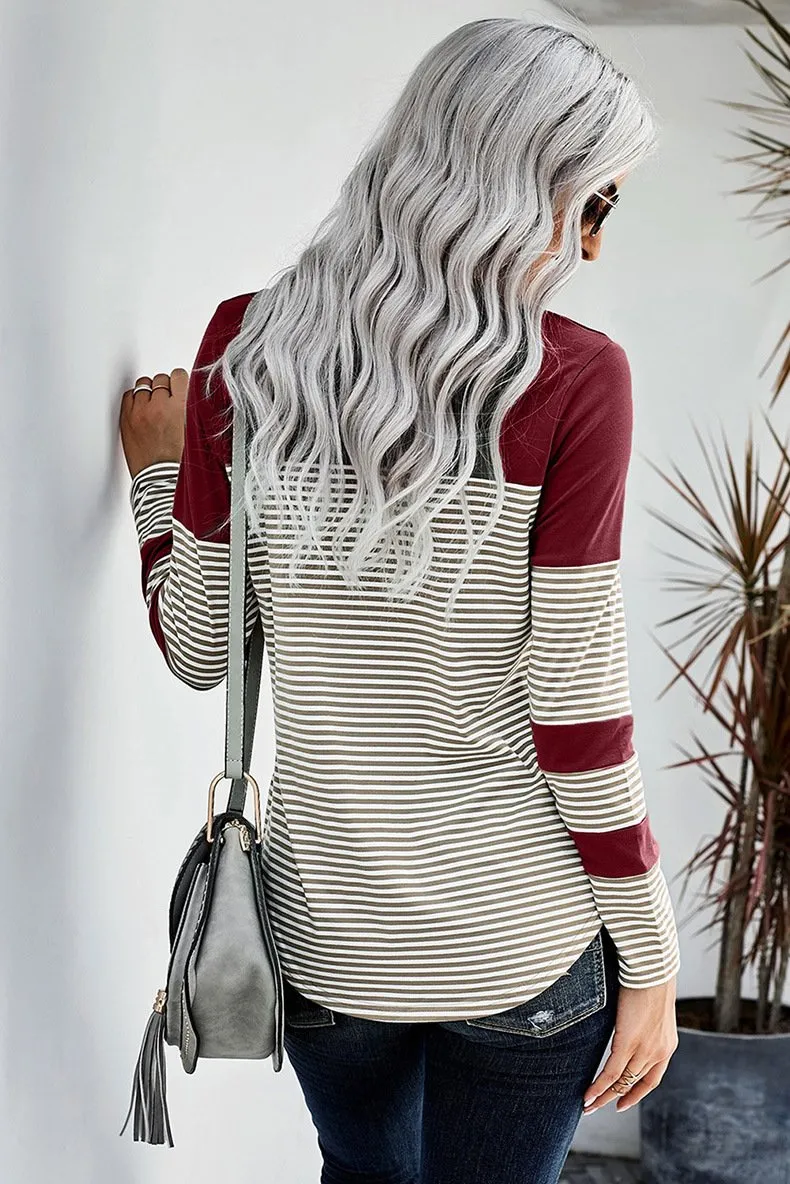 Women Striped Long Sleeves T Shirts