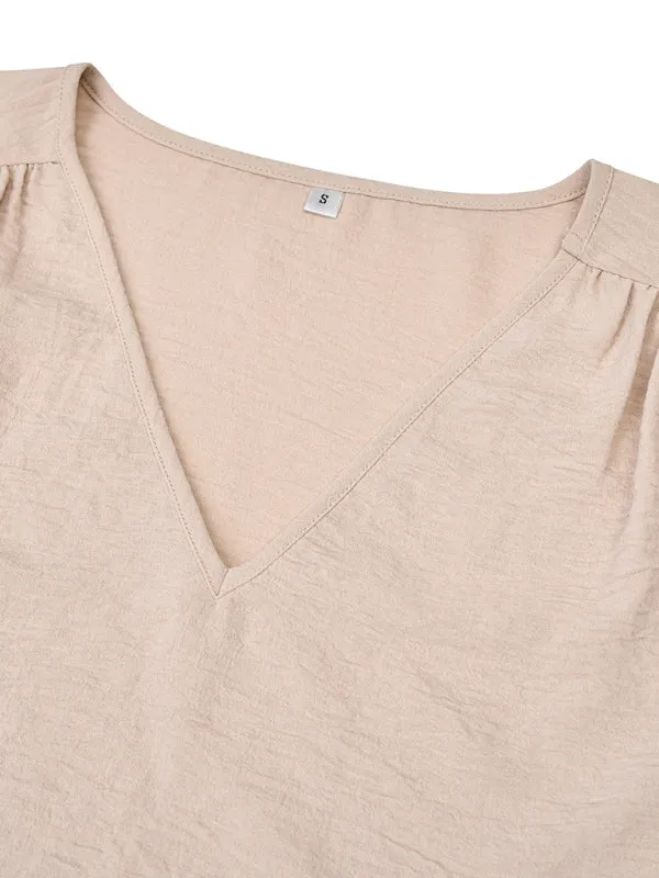 Women's Casual V Neck Long Sleeve Solid Color Slim Top