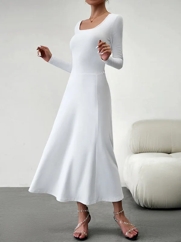 Women's Fashion Casual Elegant Waisted Long Sleeve Dress