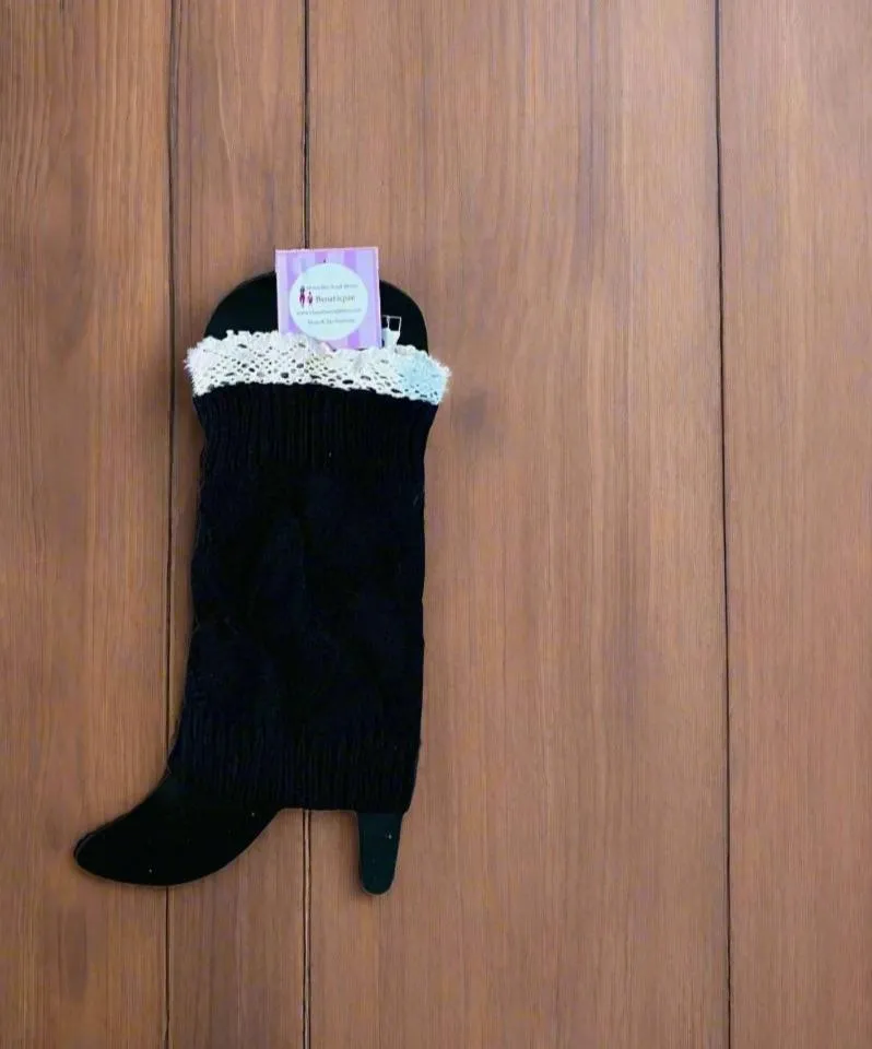 Womens Lace Trim Leg Warmer | Short Sweater Boot Cuff