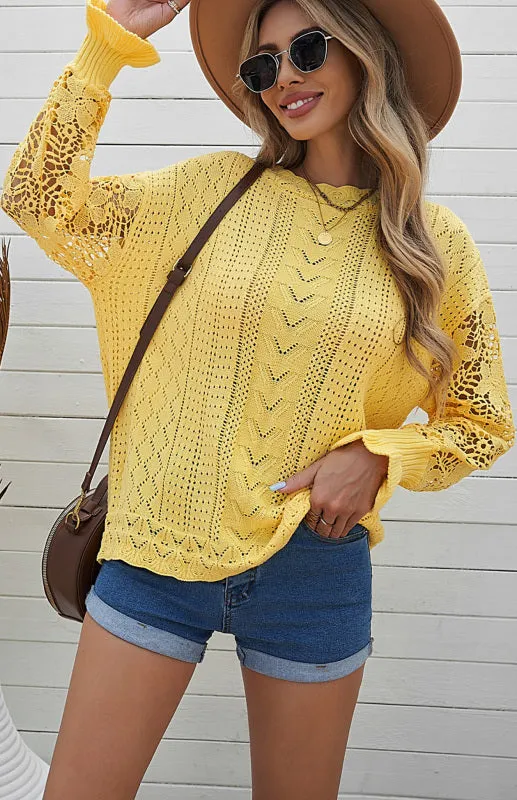 Women's Long Sleeve Cutout Petal Sleeve Sweater