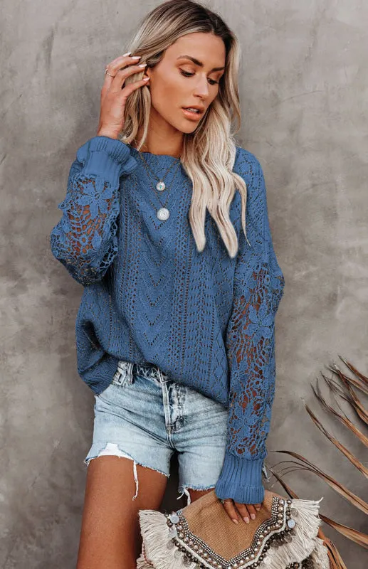 Women's Long Sleeve Cutout Petal Sleeve Sweater