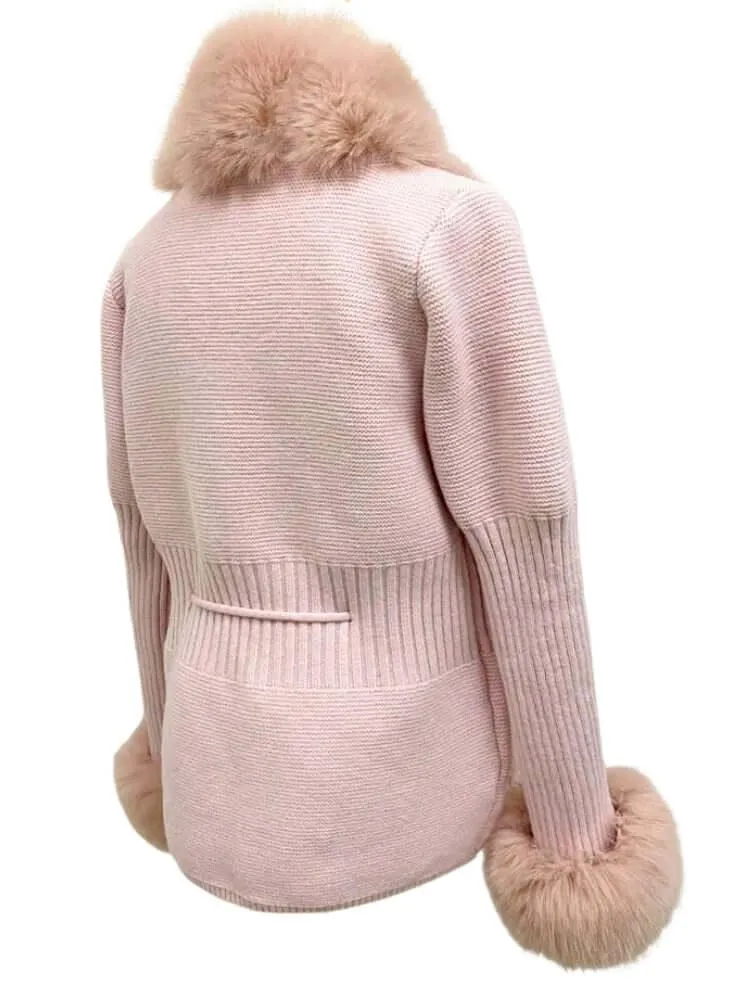 Women's Luxury Knitted Sweater Coat With Detachable Fur in 14 Colors!