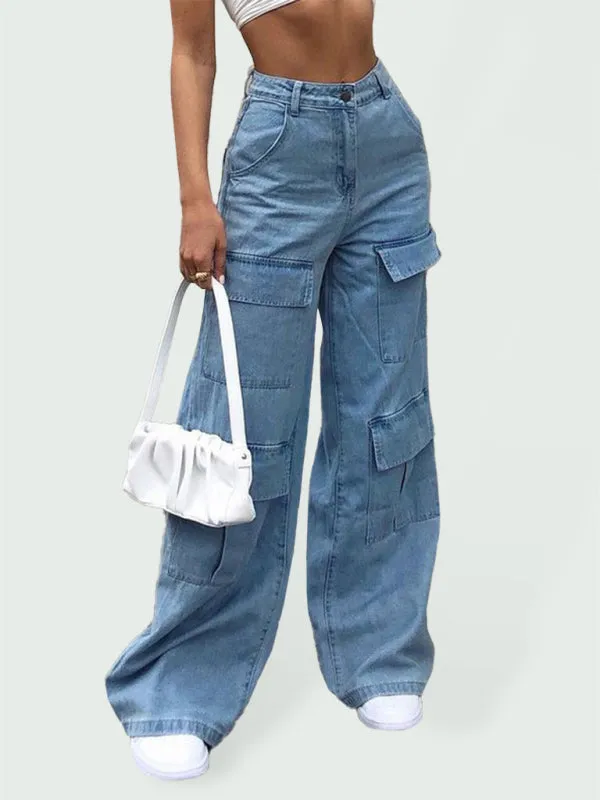 Women's Multi-pocket High Waist Cargo Denim Jeans