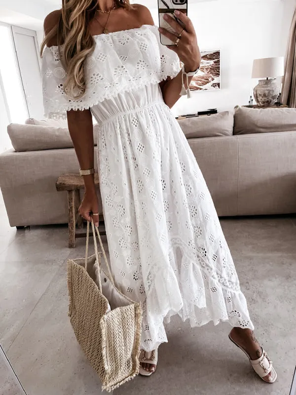 Women's Solid Color Lace Off Shoulder Long Dress