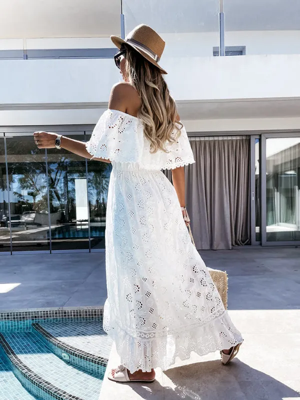 Women's Solid Color Lace Off Shoulder Long Dress