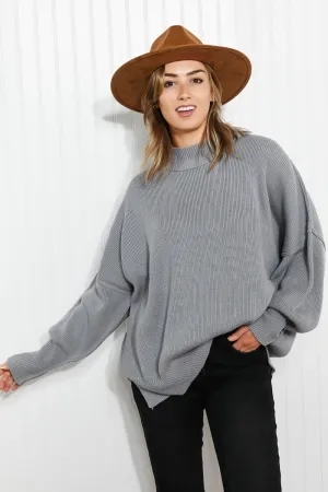 Zenana Comfort Awaits Full Size Slouchy Side Slit Sweater